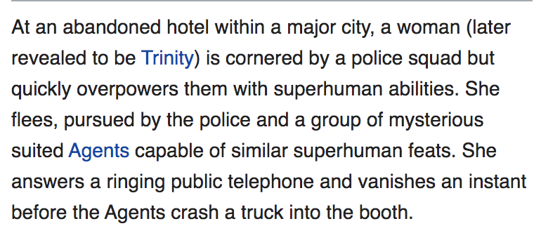 Plot of  #TheMatrix started with this (picture)- Trinity: NCT 127 - NCT Dream - WayV- Superhuman: a song by NCT 127Source: wikipedia