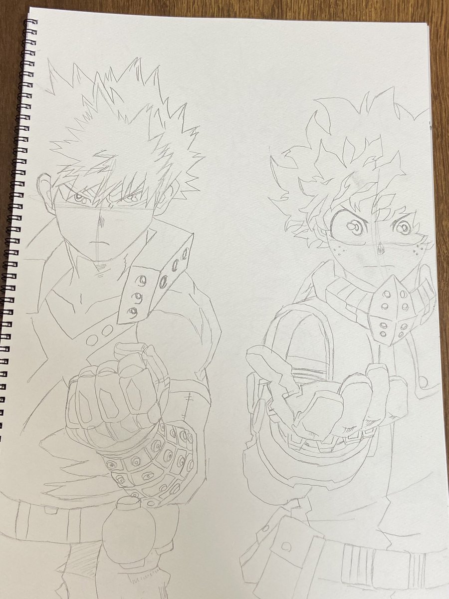 デクと爆豪の下描き終わりました 