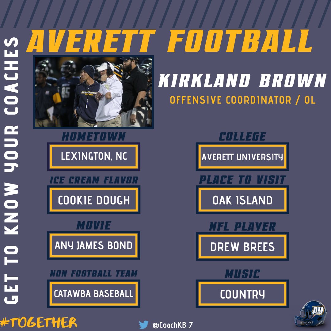 Time to add to our “Meet The Coaches” by featuring Offensive Coordinator and Offensive Line Coach Kirkland Brown! <a href="/CoachKB_7/">Kirkland Brown</a> 
#TOGETHER