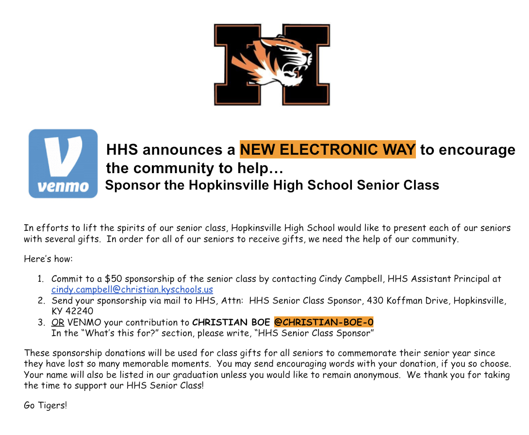 HopHighTigers's tweet image. UPDATE: Check out the new method to Sponsor the Hopkinsville High School Senior Class on Venmo!
CHRISTIAN BOE
@CHRISTIAN-BOE-0