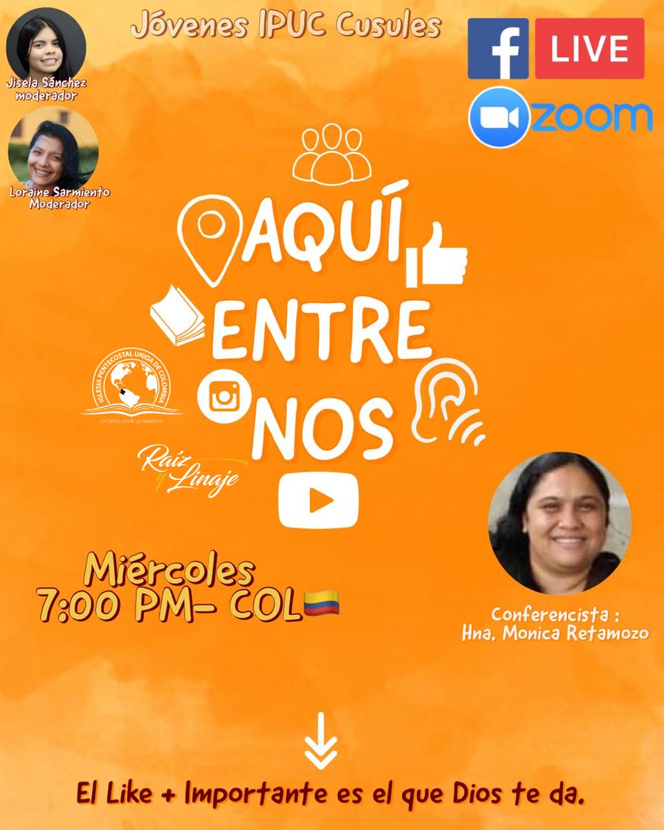 ipucusules's tweet photo. EL LIKE MÁS IMPORTANTE ES EL QUE DIOS TE DA. Miércoles 29 de abril a las 7:00 pm en nuestro programa virtual AQUÍ ENTRE NOS. Conéctate a Facebook Live IPUC CUSULES y Zoom #yosoycusulista #máscercadejesús #JovenesCusules https://t.co/lHNE2a8HNk