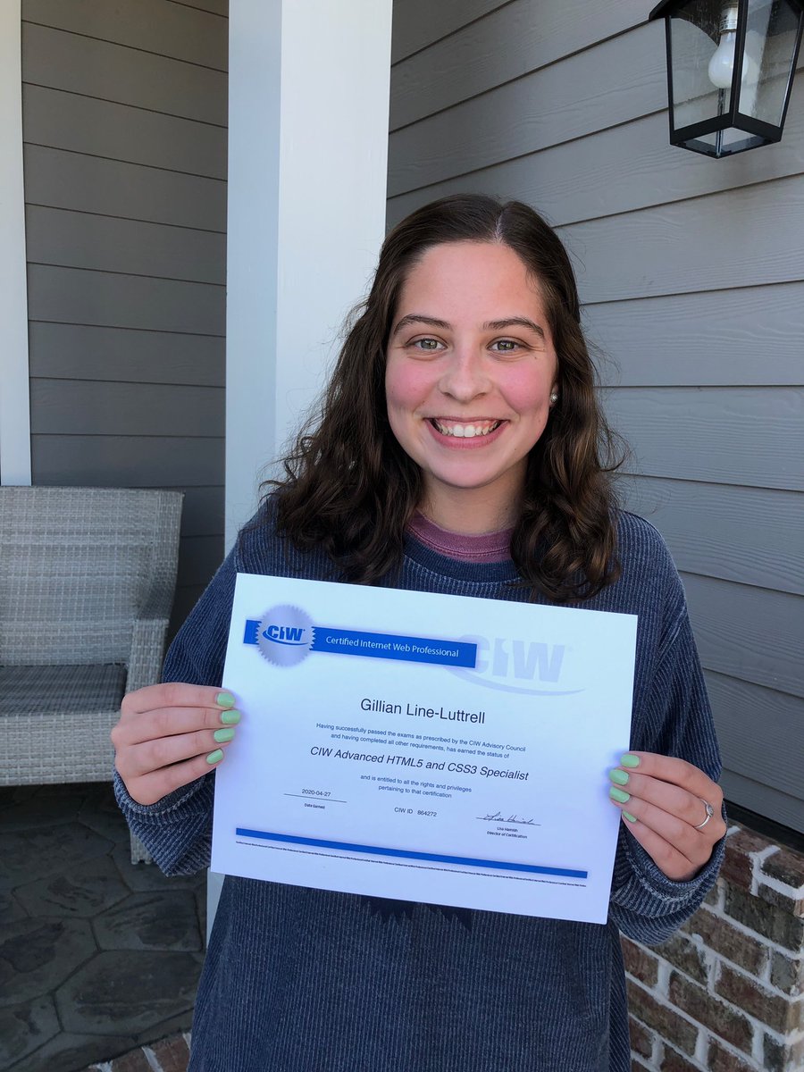 ship_als's tweet photo. Congratulations to @sdyeow and @gillian_line for passing the National Industry Certification for Advanced HTML5 &amp; CSS3!
I’m very proud of both of you! @bhsdawgs @CTE4KCS https://t.co/pEMb1jdCXY