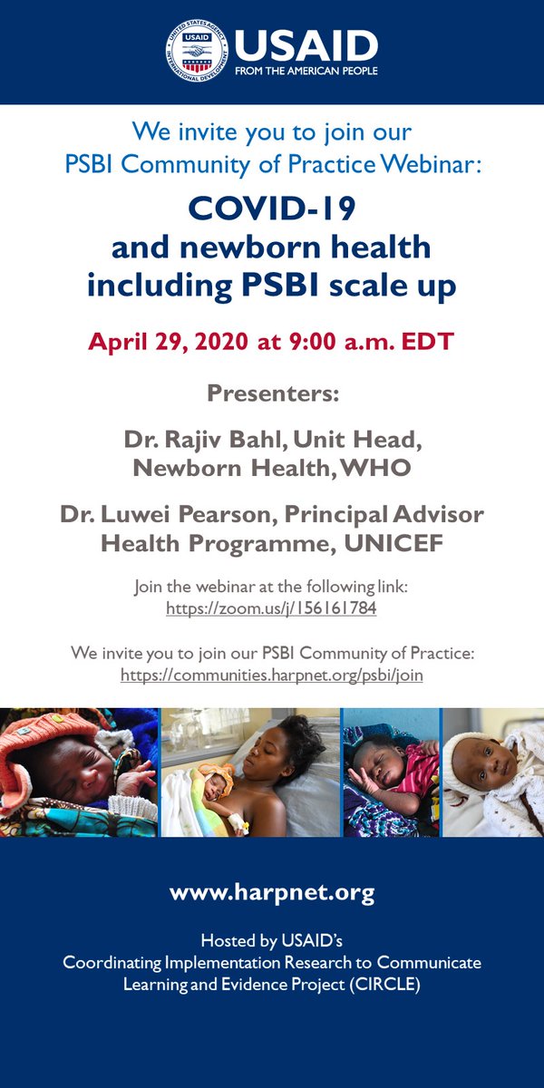 SocialIntl's tweet photo. You're invited to join @WHO & @UNICEF doctors in a
@USAIDGH COVID-19 webinar on 4/29 about newborn health in low & mid-income countries, and about scale-up guidelines for possible serious bacterial infection #PSBI in sick infants with no referral https://t.co/zuKVbUiwPd https://t.co/4LhlbpRAmu