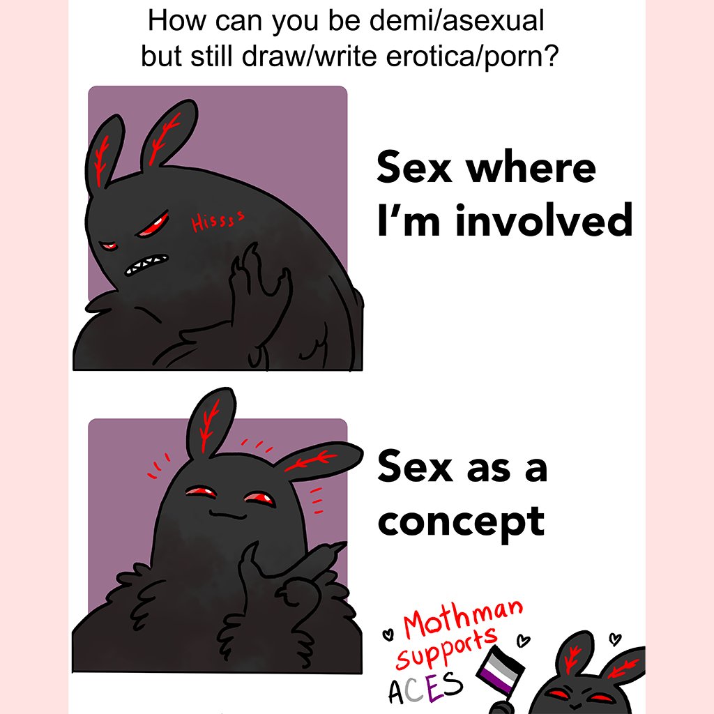 I drew this very specific ace artist meme with Mothman because I wanted to feel some happiness specific to me. #asexual #asexualpride #demisexual #mothman 