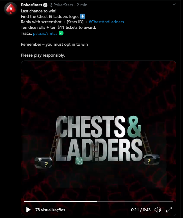 MarceloePorto's tweet photo. @PokerStars MarceloEP   #ChestAndLadders https://t.co/OqY5oTAh6S