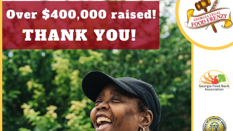feedinggeorgia's tweet photo. We hit the $400,000 milestone this afternoon! With just over $407,000 raised, we're only $43,000 away from our statewide Legal Food Frenzy goal - and with three more days until the competition ends - we know you can smash it! #GALFF20
@Georgia_AG @StateBarofGA @GeorgiaYLD https://t.co/VWfo7Xvtyl