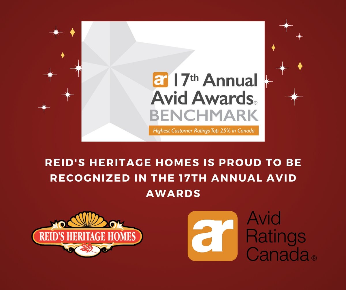 Reid’s Heritage Homes is proud to have been recognized with a 2020 Avid Benchmark Award in the 17th Annual Avid Awards. Thank you @AvidRatings for this award and congratulations to all the award winners across North America! #AvidAwards #Homebuilding #CustomerExperience