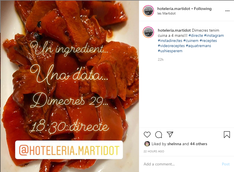 Demà no us podeu perdre aquesta proposta a Instagram d' 
<a href="/hoteleria/">Arelis Chirinos</a>.martidot instagram.com/p/B_gB44WggeK/…