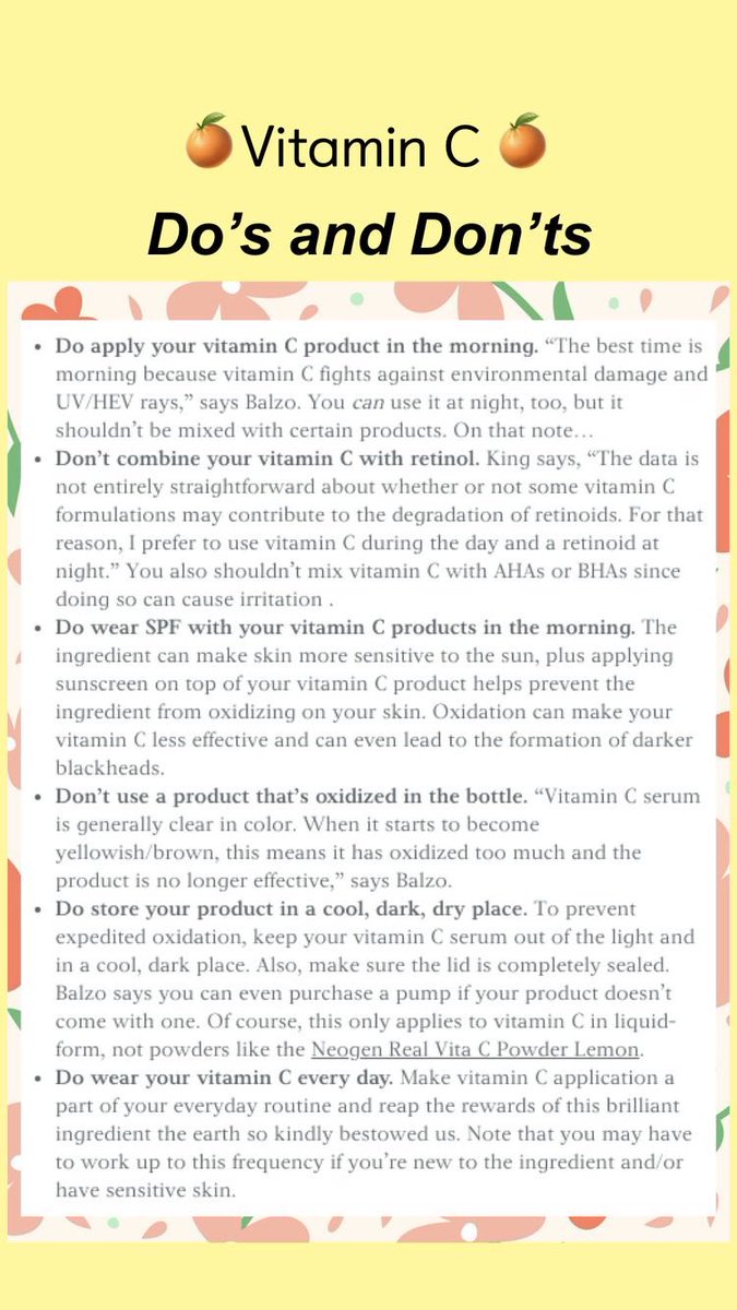 🍊✨This powerful ingredient delivers a brighter complexion, even skin tone, and removes fine lines and wrinkles. Here’s Vitamin C Do’s and Dont’s !