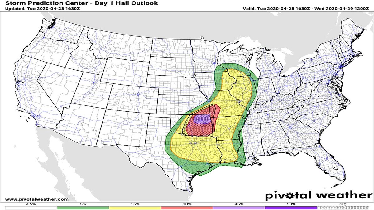 TraWeather's tweet photo. The @NWSSPC has issued a MODERATE RISK (risk level 4/5) for parts of OK, AR, And TX. The chance for #tornados may not be very high, but the threat for large #hail, and very damaging winds is. I will have a #TraWeather video later with the latest on this #SevereWeather! https://t.co/sYD4KAXAgS
