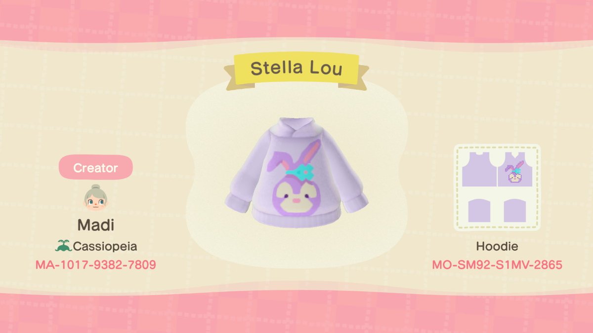 madsssshill's tweet photo. Stella Lou hoodie #acnhdesigns #AnimalCrossing #ACNH #NintendoSwitch https://t.co/o5RpTYN3E9