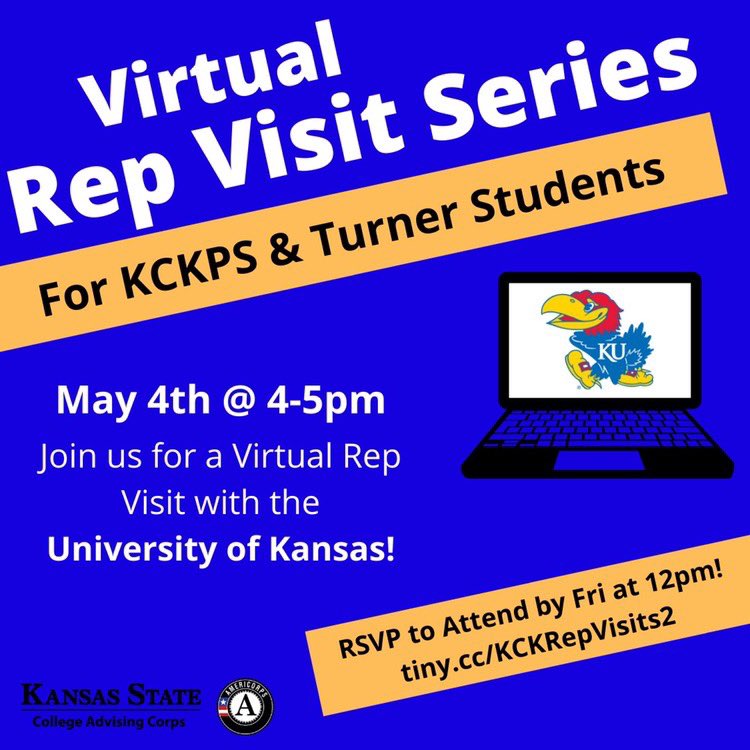 SchlagleCCC's tweet photo. Are you interested in being a #Jayhawk? If so this would be a great time to talk to #collegerep this Monday May 4! At 4pm! https://t.co/157aA5d3Zi