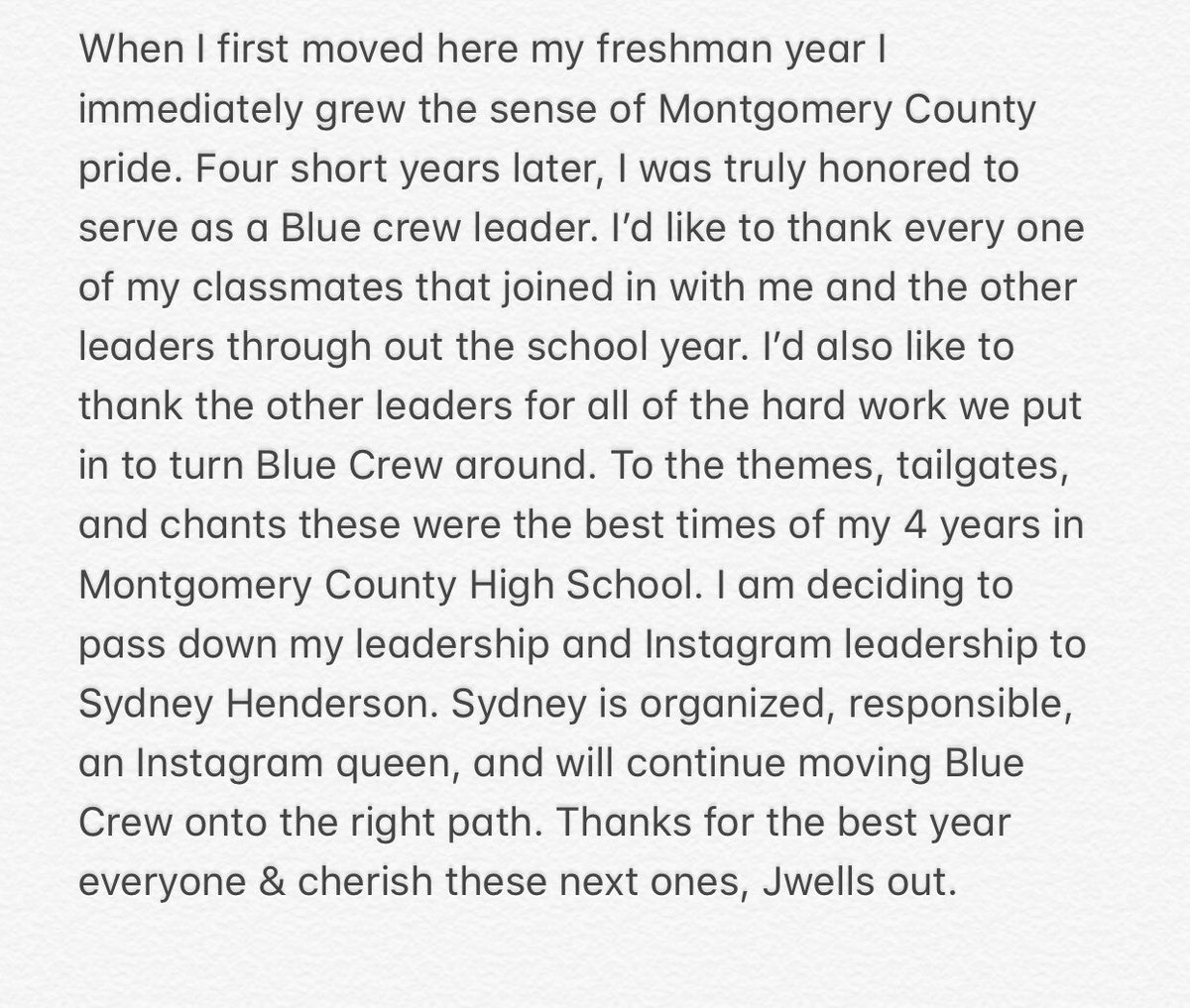 _BlueCrew_'s tweet photo. Thank you Class of 2020 leaders. Your new leaders are: Pruitt Landsdale, Ashton Brian, Sydney Henderson, and Drew Doyle. https://t.co/pv9FN4lojs