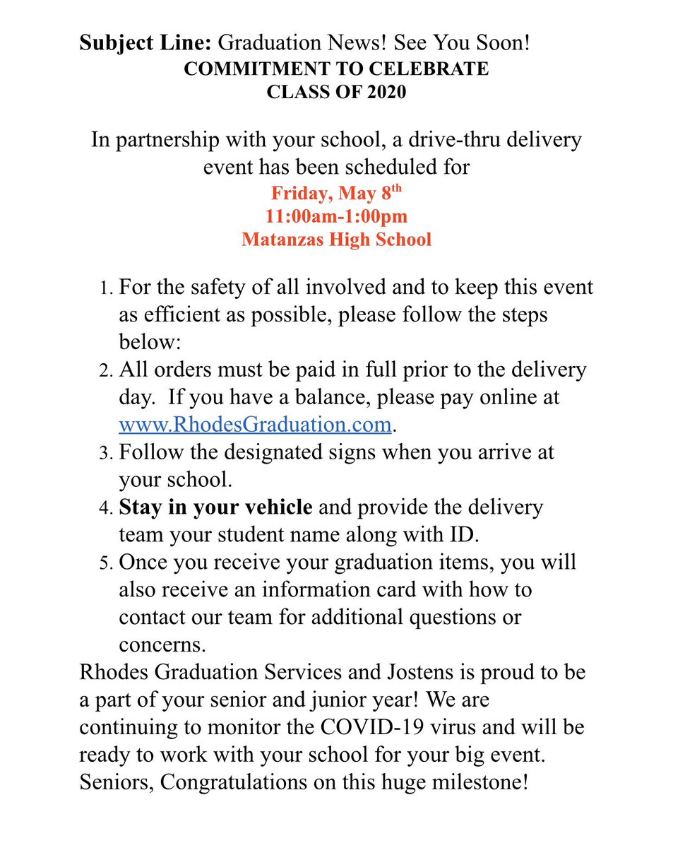 Pirate Nation MHS (@piratenationmhs) on Twitter photo MHS will have a second cap & gown pick up on Friday, May 8th. 11am-1pm 🎓
<a href="/matanzashssga/">MHS SGA</a> <a href="/Pirate_Seniors/">Matanzas Seniors 2022</a> <a href="/JeffReaves1/">Jeff_Reaves</a> <a href="/MKraverotis/">Mandy Kraverotis</a> <a href="/FlaglerSchools/">FlaglerSchools</a> MHS will have a second cap & gown pick up on Friday, May 8th. 11am-1pm 🎓
<a href="/matanzashssga/">MHS SGA</a> <a href="/Pirate_Seniors/">Matanzas Seniors 2022</a> <a href="/JeffReaves1/">Jeff_Reaves</a> <a href="/MKraverotis/">Mandy Kraverotis</a> <a href="/FlaglerSchools/">FlaglerSchools</a>