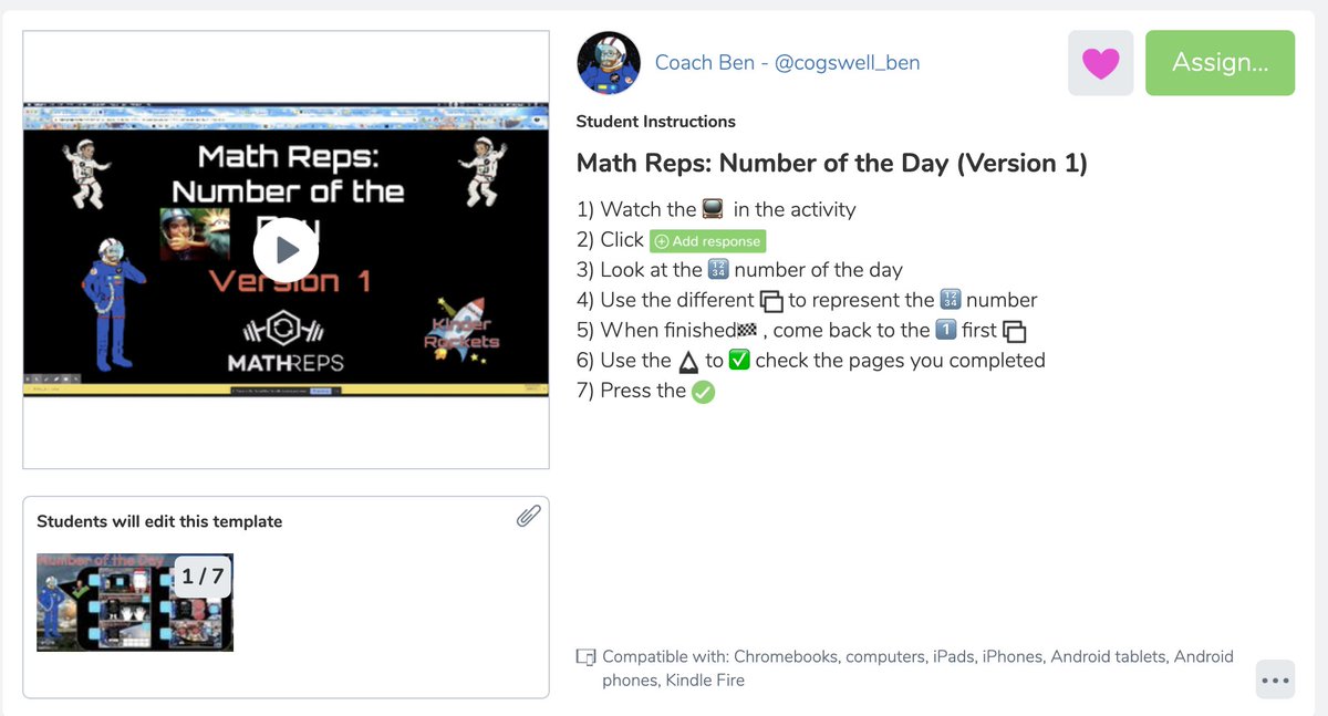 cogswell_ben's tweet photo. Here is a new set of #MathRepsβ created in @Seesaw for the @KindRockets β! These are a type of @eduprotocols, and have been created for home learning practice.
πhttps://t.co/mJR9K5Ueiv
#seesawchat #kinderchat #alisalstrong #k2cantoo #eduprotocol #wearecue #cuecraft #mbcue https://t.co/sNb4f8HBog