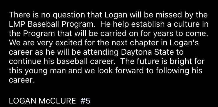 lmp_baseball's tweet photo. Our final Senior Grand Slam Griffin Headliner, @LoganMcClure11. Logan has been a consistent player and respected leader for our program throughout the last 4 years. He will be missed! We cannot wait to see what you do at Daytona State!⚾️ @LMPathletics @LakeMaryPrep https://t.co/1VgKouvZLT