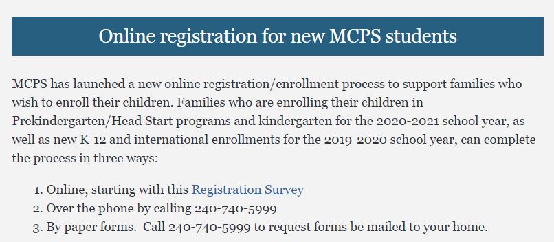 MCPS's tweet photo. MCPS has launched a new online registration/enrollment process to support families who wish to enroll their children. Learn more: https://t.co/Gs662tpM7B https://t.co/oRoh2wfvvZ