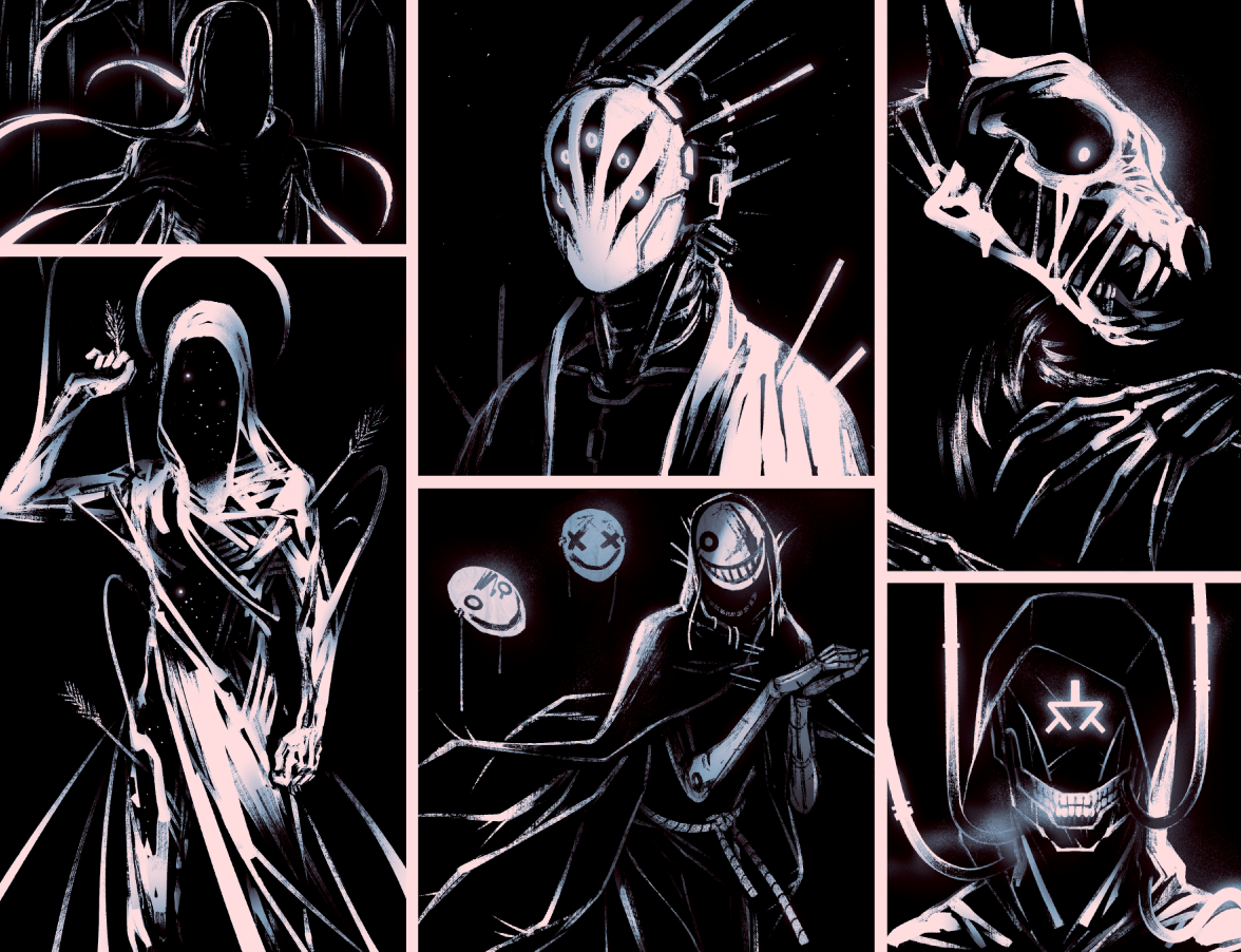 Sketchy spooky dudes glowin' in the void 