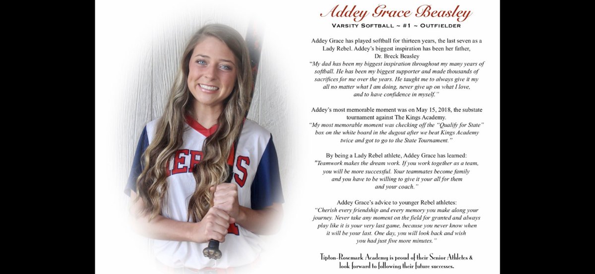 TRASoftball's tweet photo. Tonight was to be our last regular season game, traditionally, Senior Night. So today, help me honor @addeybeasley1 @abby2west @mosoftball2020 @lexiewilliams27 #Team20 #TRASB https://t.co/f6Z31pqrGq
