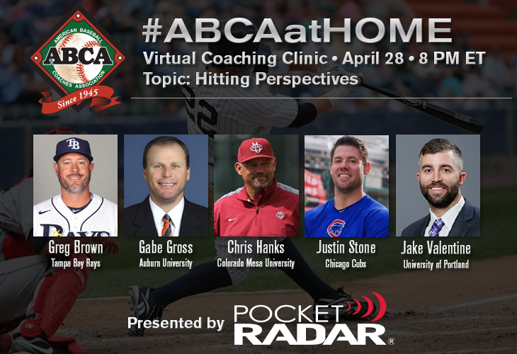 ABCA1945's tweet photo. JOIN US for #ABCAatHOME Hitting Perspectives presented by @PocketRadar TONIGHT at 8pm ET!

We’ll be hosting the virtual clinic on Facebook Live tonight!

🔁 Retweet to spread the word!

WATCH: https://t.co/0ou9bAOvWn https://t.co/gkDEgjLhHM