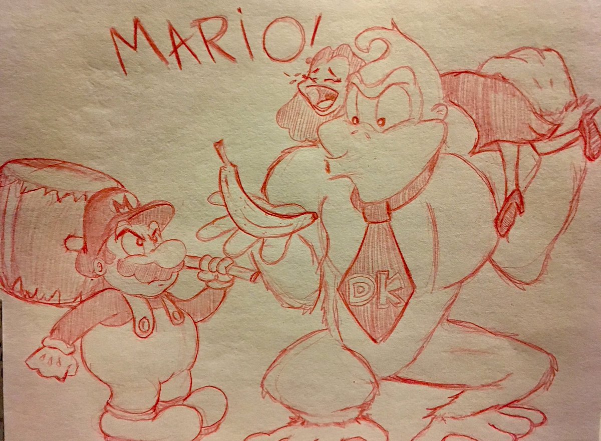 BumbleStudio's tweet image. Mario and Donkey Kong in red pencil #artistontwitter #nintendo #fanart #donkeykong #mario #pauline #bumblebeetunastudio🐝🐟