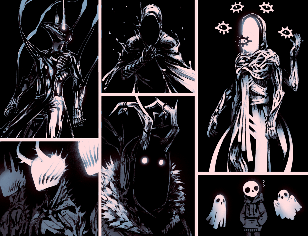 Sketchy spooky dudes glowin' in the void 
