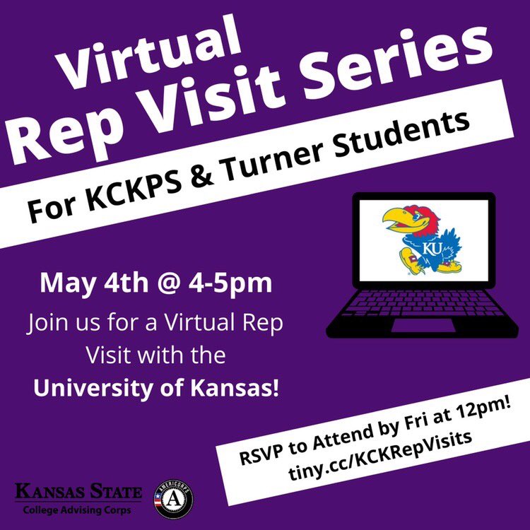 HarmonCCC's tweet photo. Are you interested in being a #Jayhawk? If so this would be a great time to talk to #collegerep this Monday May 4! At 4pm!

https://t.co/24UJ2yS3pS

@KCKDiplomaPlus @jcharmonhigh https://t.co/vDchkQDpdw