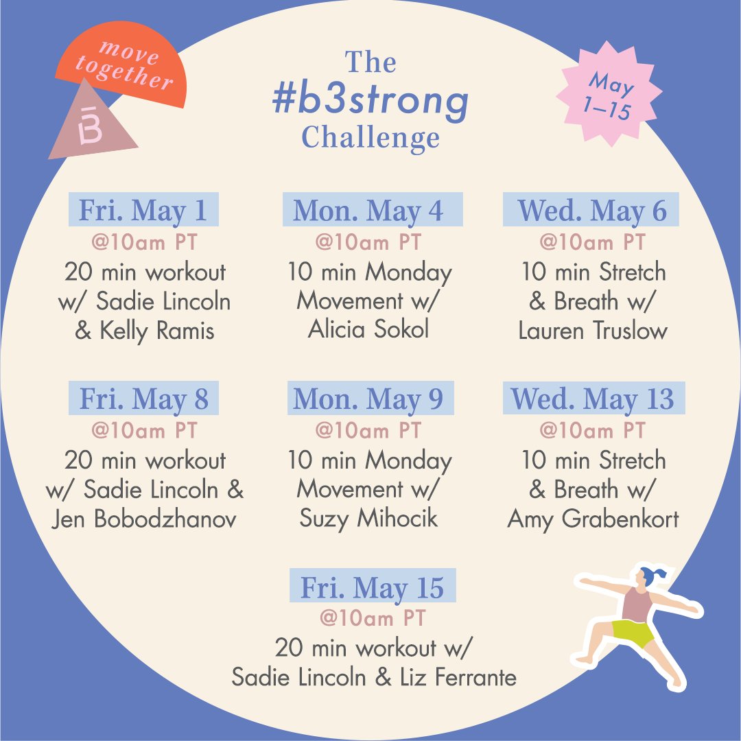 barre3's tweet photo. @barre3sadie will be teaming up with barre3 studio owners across the country to bring you LIVE movement and breathwork sessions throughout the #b3strong Challenge on the @barre3 Instagram. Mark your calendars to tune in and join us! https://t.co/wloSJhc58z
