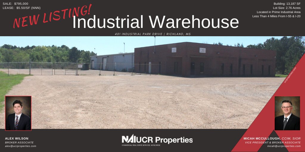 #Industrial #Warehouse for Sale or Lease. Located in Prime Industrial Area; Close to I-20 &amp; I-55.  Contact NAI UCR for more information or to assist you with your commercial property needs. #commercialrealestate #commercialproperty
📞 601.981-6800 💻 ucrproperties.com