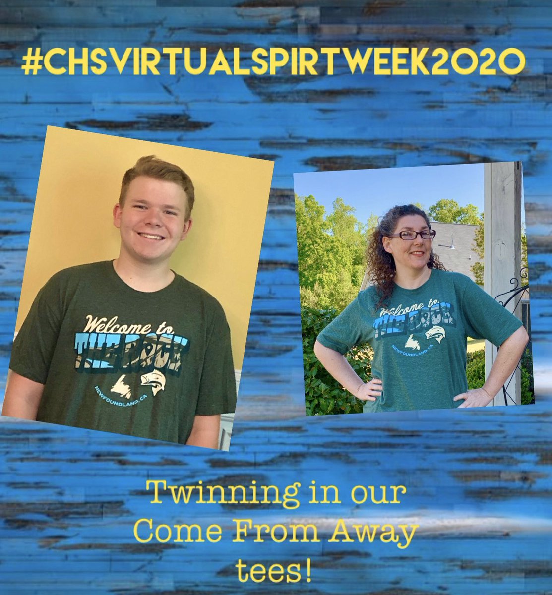 tcg725's tweet photo. More Socially Distant Twinning...rocking tees from our favorite musical, @wecomefromaway for @Clayton_Comets #CHSVIRTUALSPIRITWEEK2020 https://t.co/QGN13cl8FZ
