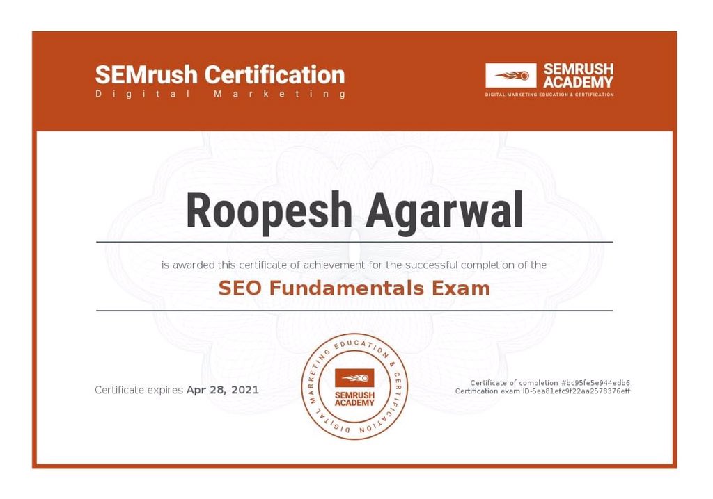 RoopeshAgarwall's tweet photo. Cleared SEMRush Academy Certification in SEO Fundamentals...
#SEMRush #SEOFundamentals #RoopeshAgarwal #SEOCertification https://t.co/Ph0PHGnt7I