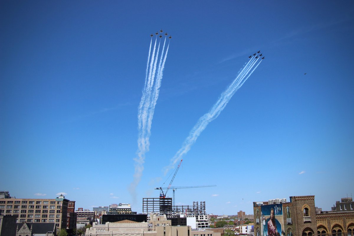 It was only a few seconds, but each one was worth it. Thanks to the <a href="/BlueAngels/">Blue Angels</a> and <a href="/AFThunderbirds/">Thunderbirds</a> for the flyover today in support of healthcare workers treating COVID-19!