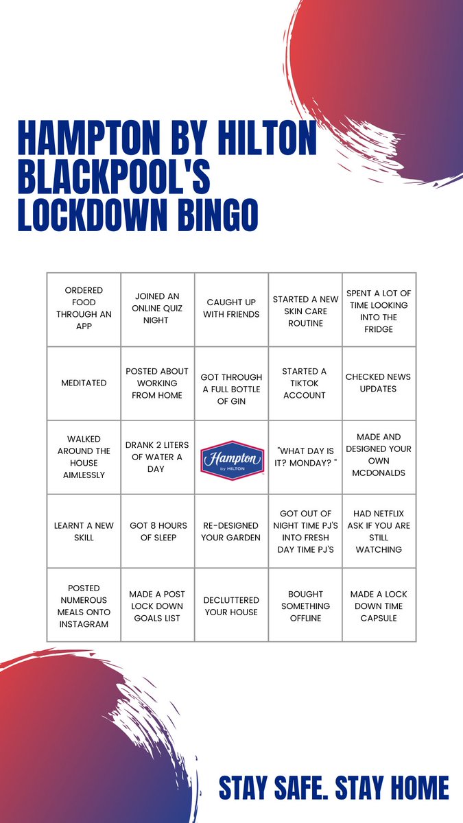 HBHBPL's tweet image. B I N G O 

We can all use a little form of fun and entertainment to break the day up at the moment. Have a go at our bingo quiz, tag a friend and have some fun. 

If each square was worth 1 point, how many points do you have?

#hamptonbyhiltonblackpool