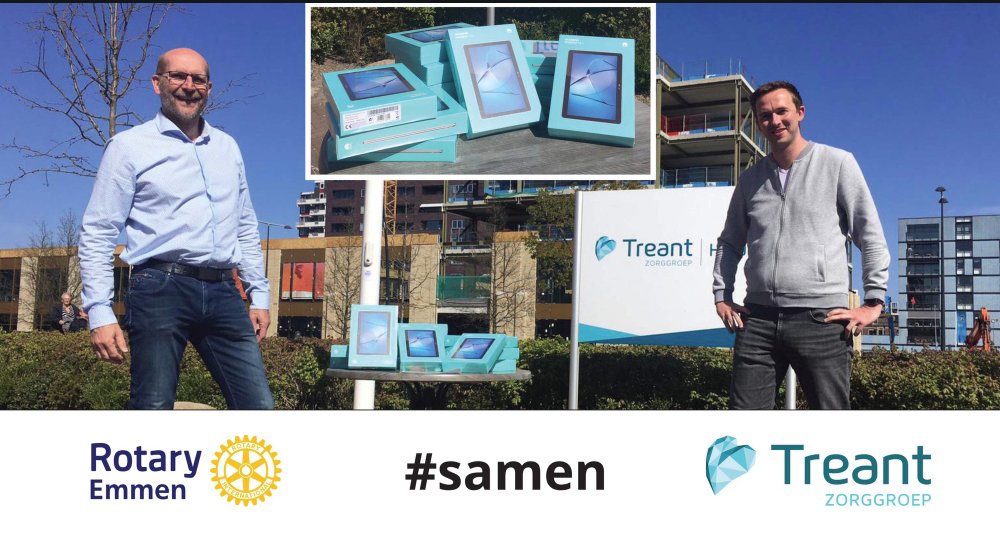 #Rotary Corona Actie Nieuws, aflevering 21: <a href="/RotaryClubEmmen/">Rotary Club Emmen</a> heeft <a href="/Treantzorg/">Treant</a> in Emmen geholpen om ouderen dichter bij kinderen en kleinkinderen te brengen. Door de gift van tablets, wordt beeldbellen mogelijk om eenzaamheid te bestrijden. #PeopleofAction