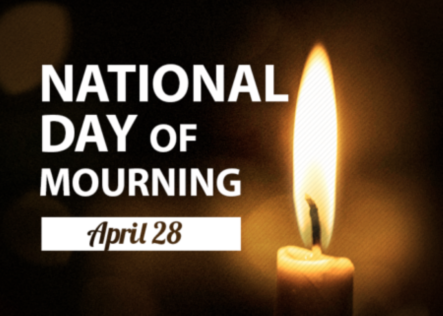 TownOfFortErie's tweet photo. Today, we observe the National Day of Mourning to honour those who have died, been injured or become ill in the course of their work. Flags were lowered to half mast at Town Hall to honour those whom have been lost.  https://t.co/llq19sSJvL https://t.co/NnQ6MG5LfH