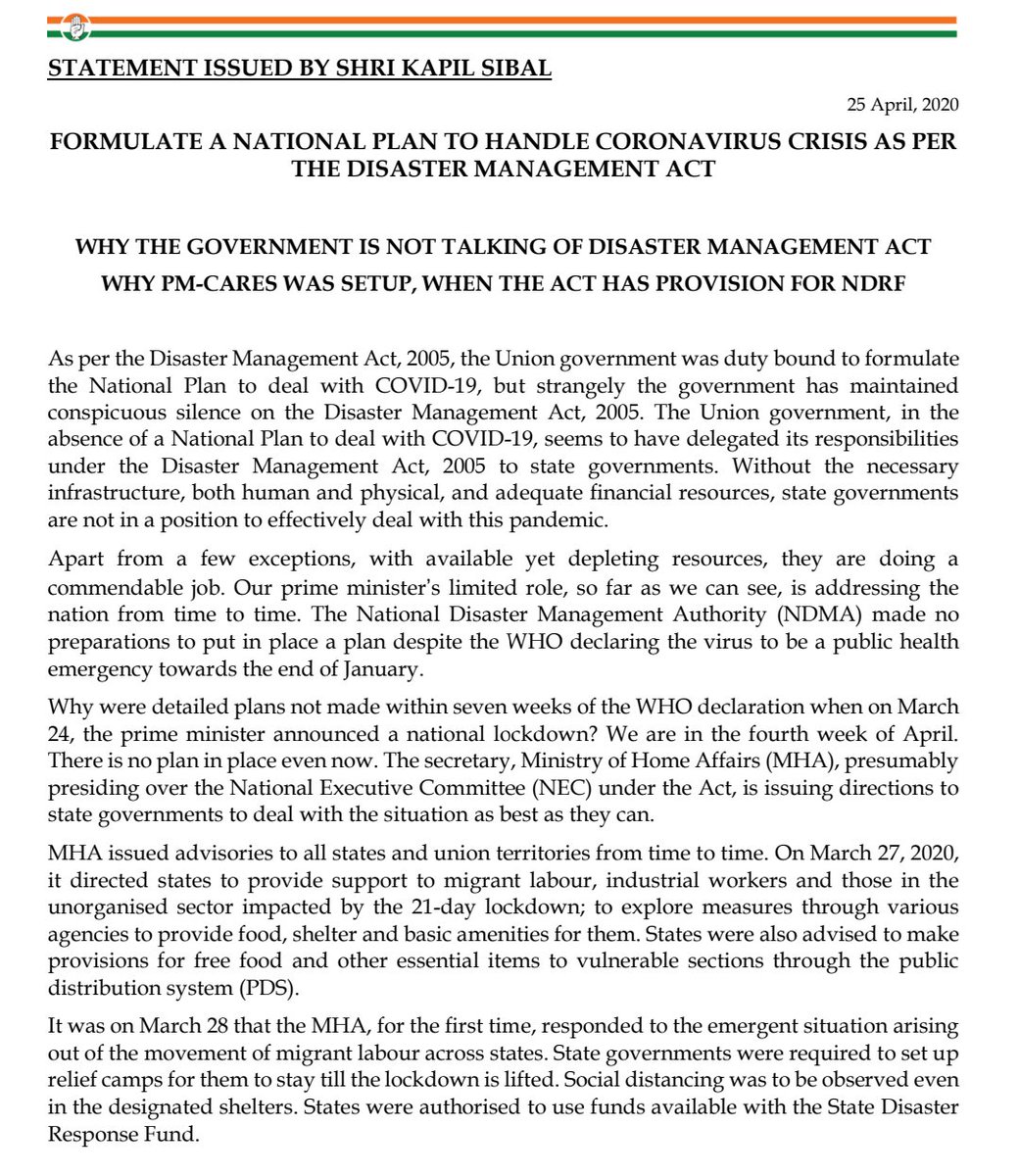 bobbeeta_sharma's tweet photo. Important to go through this press statement of Sri @KapilSibal on why there has been no announcement as yet of a national plan after lockdown.We are approaching 3rd May. People are anxious about their future #1MonthLockdownWithoutPlan #coronavirus https://t.co/rLyp13O0Q2
