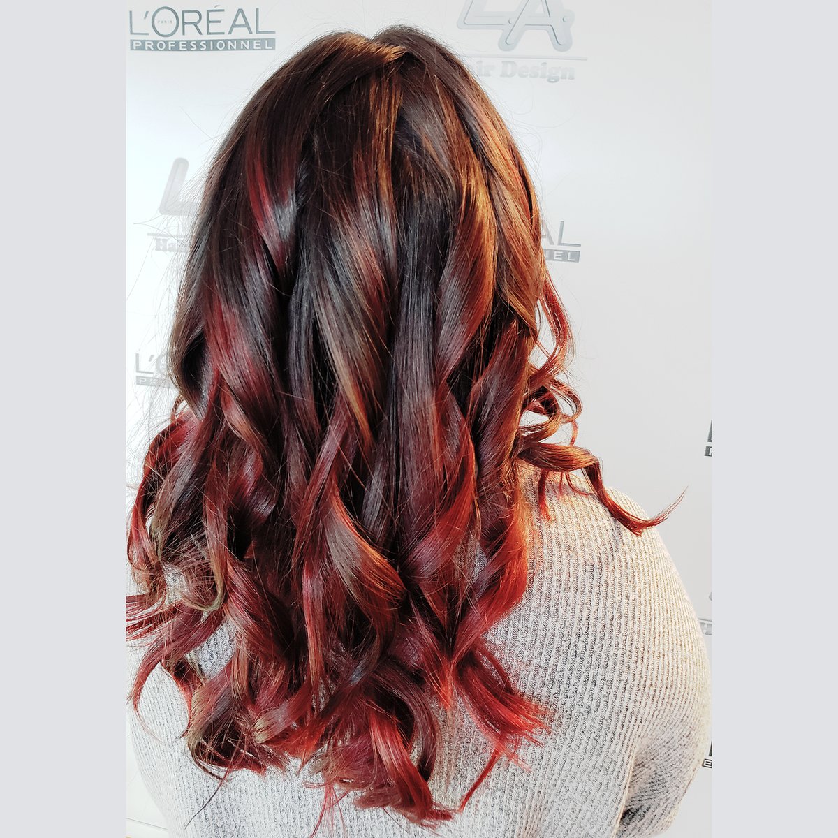 #Burning #red #beach wave #balayage
~
Styled at L.A. Hair Design