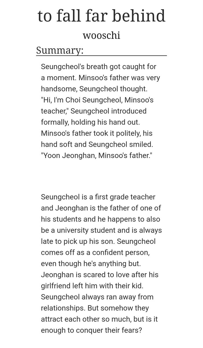 to fall far behind (oneshot)by wooschi -jeongcheol-fluff with a tad bit of angst-cheol is always so nervous someone help him https://archiveofourown.org/works/9475754 