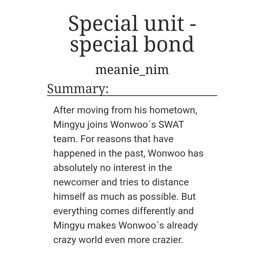 Special unit - special bond by meanie_nim-minwon-wonwoo calm down m8-mingyu is trying his best ok -supportive bfs  https://archiveofourown.org/works/18921898 