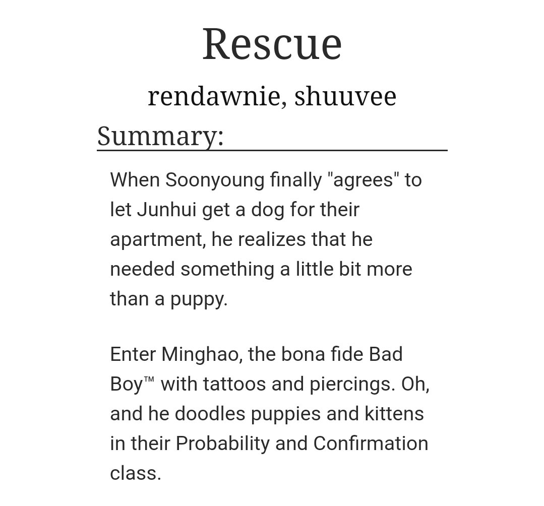 Rescueby rendawnie, shuuvee-junhao-jun is so pure ugh-minghao get back here-seungkwan makes the occasional appearance with his sugar glider https://archiveofourown.org/works/14542866 
