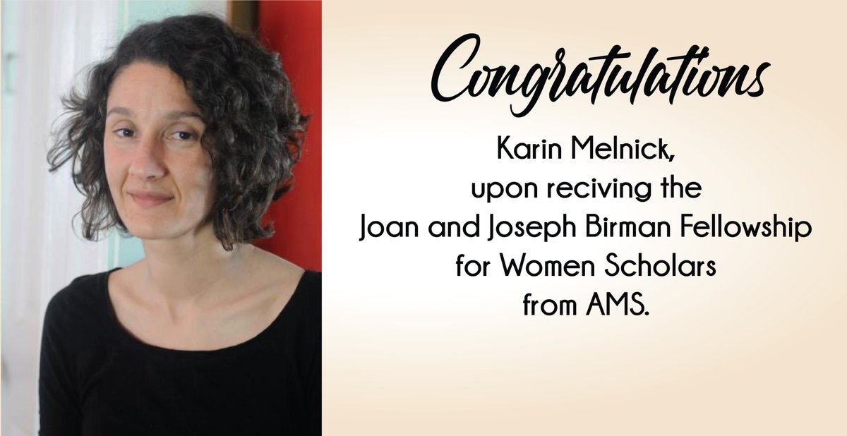 Karin Melnick of the University of Maryland, College Park, has been awarded the AMS Joan and Joseph Birman Fellowship for Women Scholars for the 2020–2021 academic year. <a href="/amermathsoc/">American Mathematical Society</a> <a href="/UMDscience/">UMD Science</a>