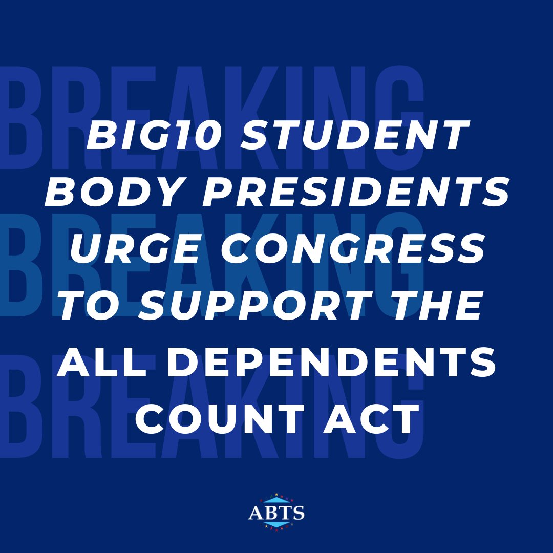 ABTS10's tweet photo. BREAKING: All 14 Big Ten Student Body Presidents call on Congress to pass the All Dependent Children Count Act. It is necessary to ensure that college students are supported during these unprecedented times. Thank you to @RepAngieCraig and @SenTinaSmith for their leadership. https://t.co/XcfQNTWKhv