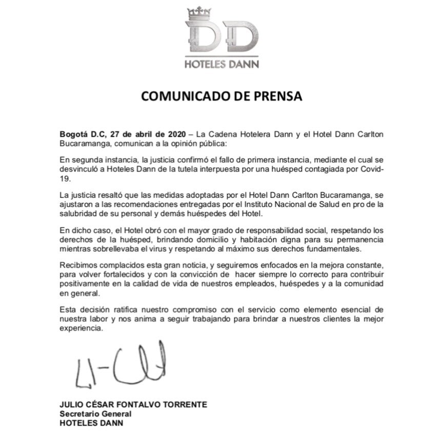 Prestar el mejor servicio es el pilar fundamental de nuestra cadena de hoteles, el bienestar de nuestros huéspedes es primordial, por lo tanto, siempre trabajaremos en pro de su seguridad y su máxima comodidad. Les compartimos el segundo fallo de la situación presentada.