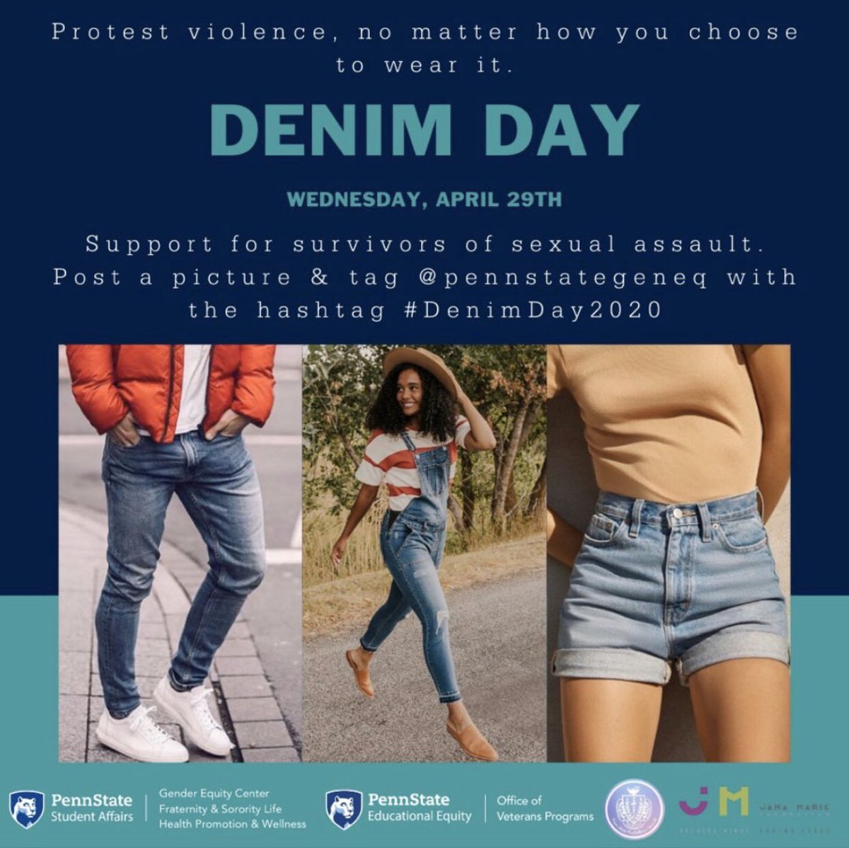 PennStatePHC's tweet photo. Remember to wear your denim tomorrow to show support for survivors of sexual assault💙💙 #DenimDay2020 https://t.co/a5bn8bq4Mg
