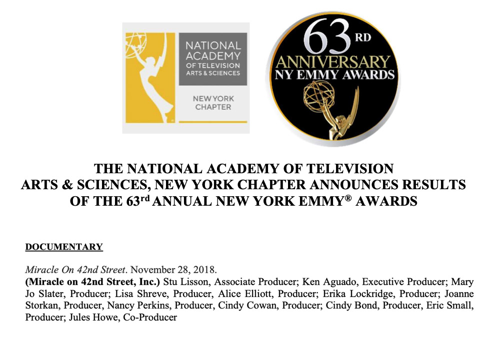 miracleon42's tweet photo. @chazzpalminteri Thank you for adding your talent to help Miracle on 42nd Street win #NYEmmy2020.  Couldn't have done it without out YOU. https://t.co/QMJC2AVmRC