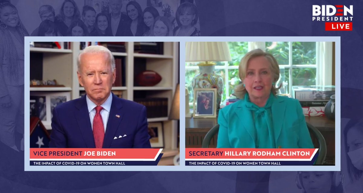 sahilkapur's tweet photo. Hillary Clinton just endorsed Joe Biden at his virtual town hall. "I want to add my voice to the many who have endorsed you to be our president."

He introduced her as "a woman who should be president of the United States right now." https://t.co/fsRkT5XF4f