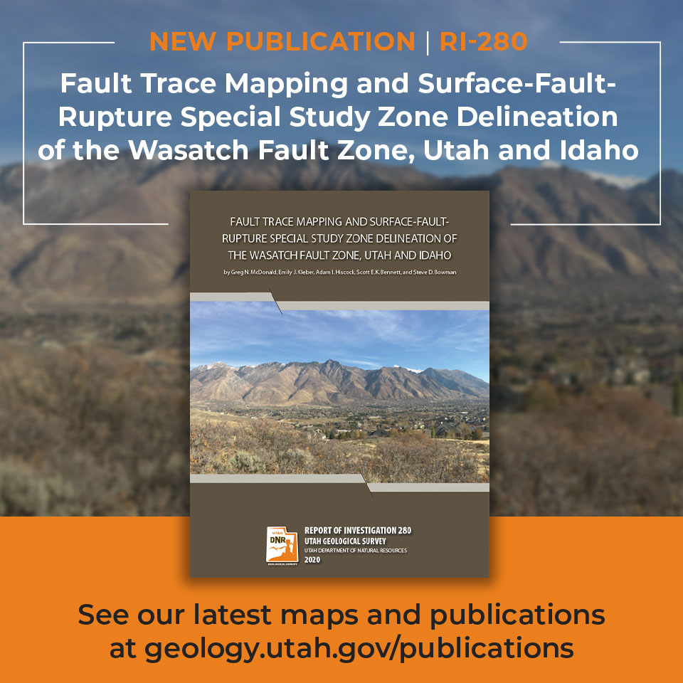 utahgeological's tweet photo. New UGS Report of Investigation now available: Fault Trace Mapping and Surface-Fault-Rupture Special Study Zone Delineation of the Wasatch Fault Zone, Utah and Idaho (RI-280). See publication details at https://t.co/MgAgfqK21m
#utahgeology #utahearthquake https://t.co/6yPnCql4lT