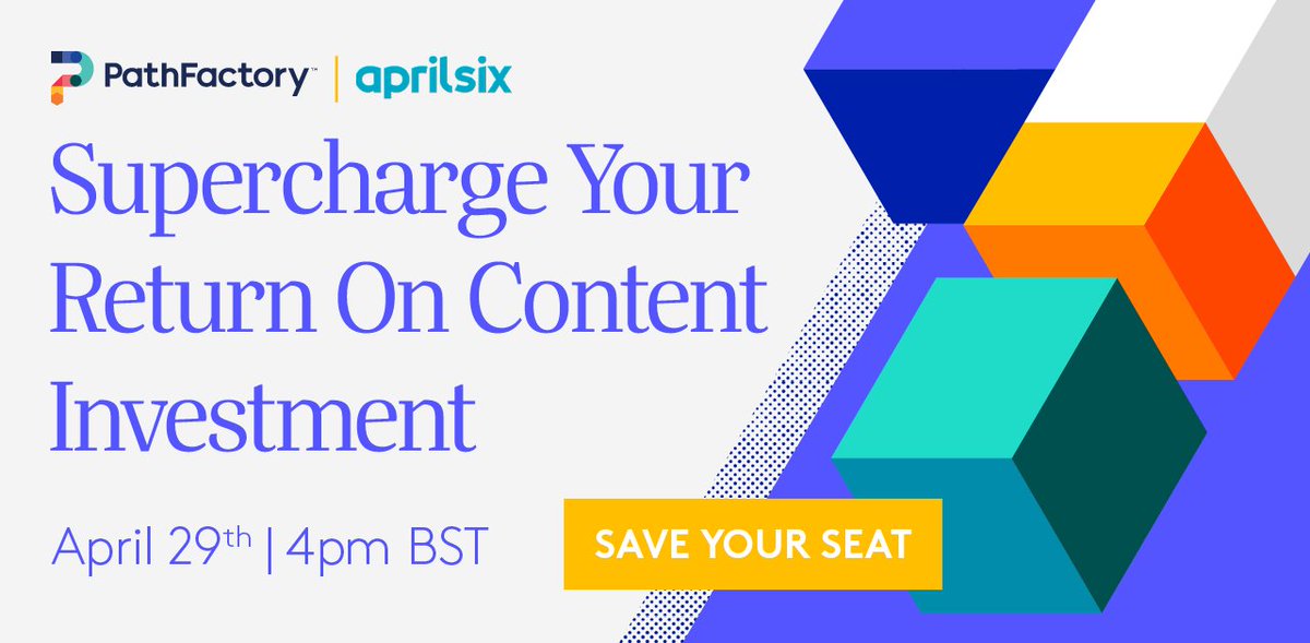 pathfactory's tweet image. Don't miss this meaty lesson on how to supercharge your #contentmarketing ROI with @AprilSixGlobal tomorrow! We're covering everything from strategy to delivery to help you get through this: pathfac.to/2yBS4jk