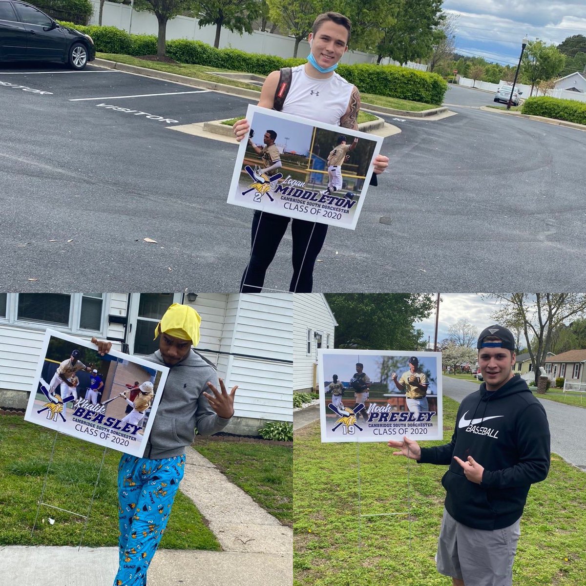 AthleticsCsdhs's tweet photo. Our Senior Boys Baseball Team with their Senior Banners. Midshore did an excellent job and thank you Jennifer Duey for organizing this for the guys. 👍🏼 https://t.co/VN4zRprYie