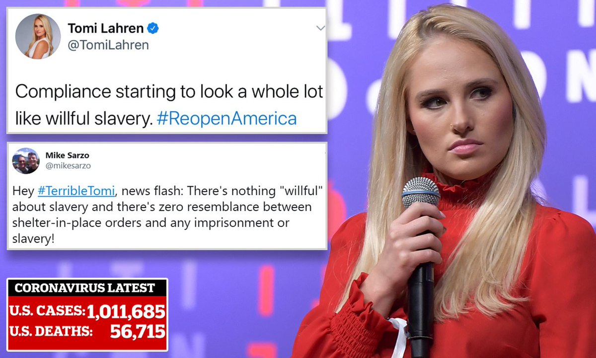 Tomi Lahren of Fox News compares Social Distancing to "Willful Slavery...